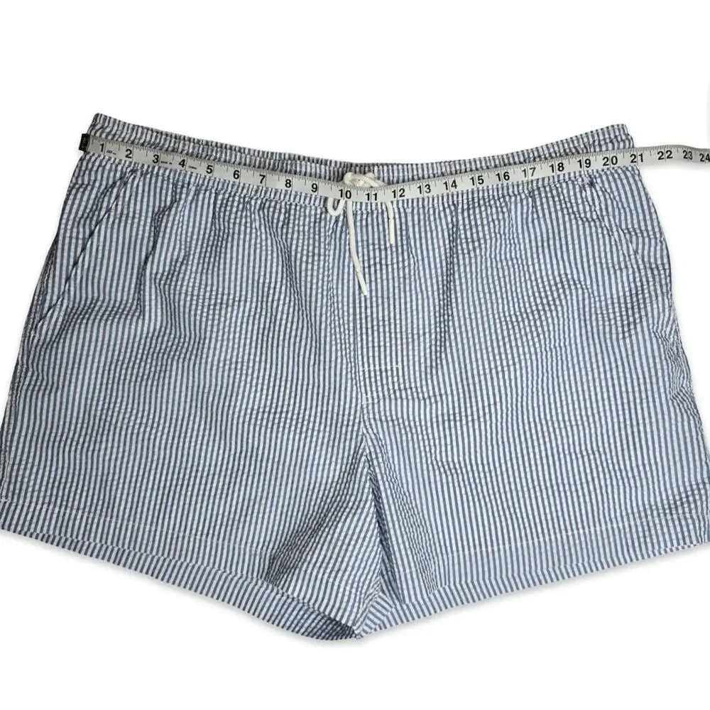 American Eagle Swim Trunks Mens XXL Blue White Stripe Seersucker 5
